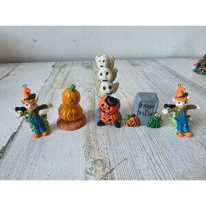 Vintage Halloween village ghost scarecrow tombstone pumpkin accessories set